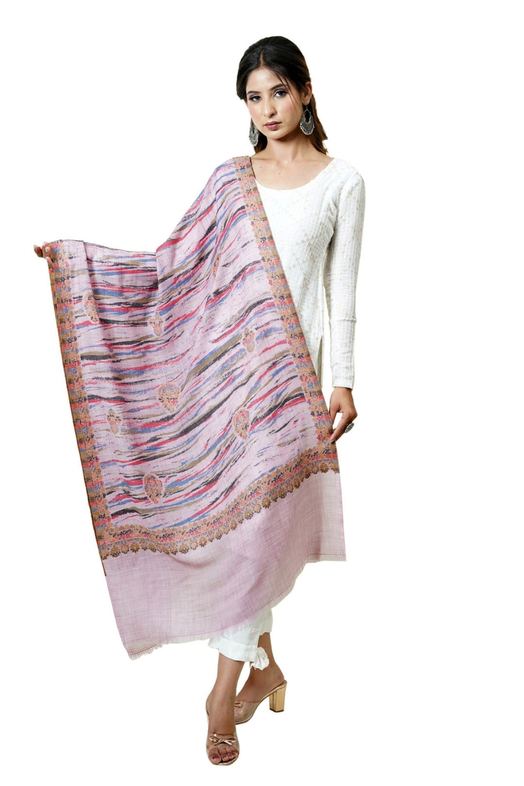 Merino Wool Women's Stole In Melange - Ikat Style