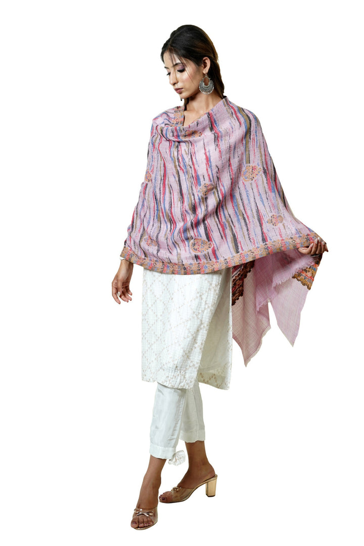 Merino Wool Women's Stole In Melange - Ikat Style