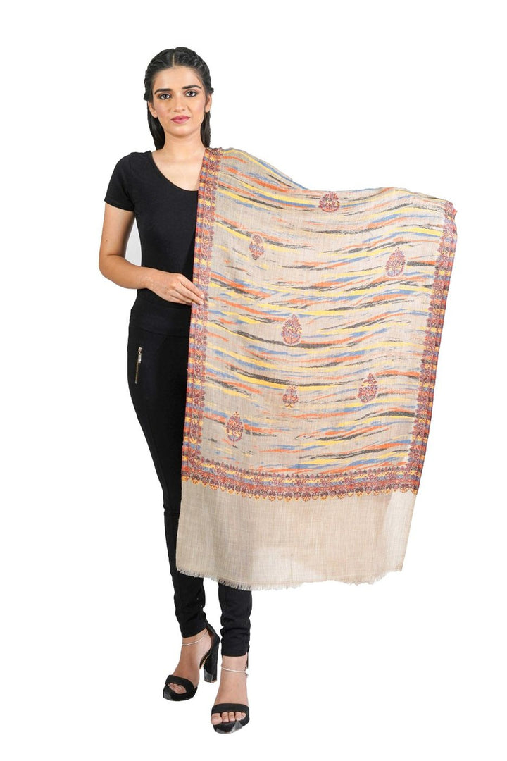 Merino Wool Women's Stole In Melange - Ikat Style