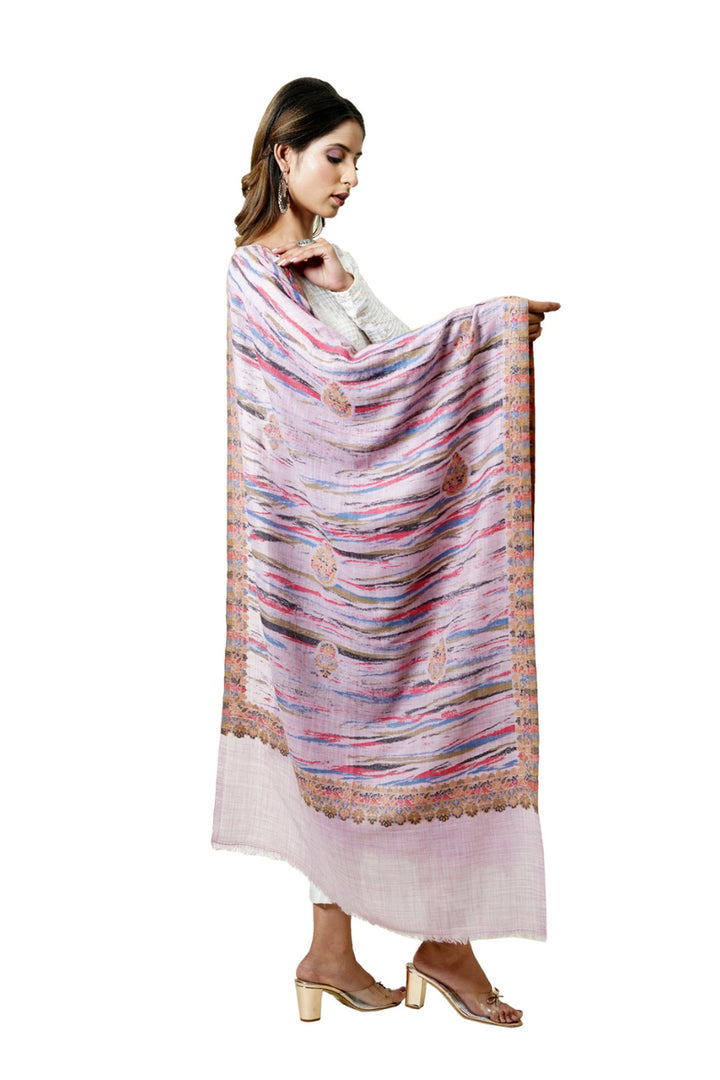 Merino Wool Women's Stole In Melange - Ikat Style