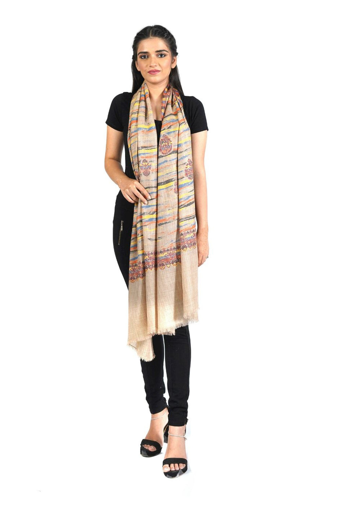 Merino Wool Women's Stole In Melange - Ikat Style