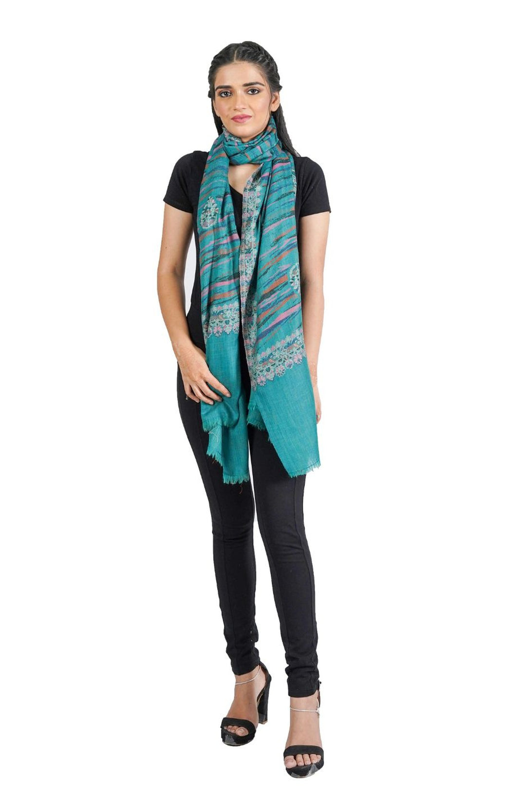 Merino Wool Women's Stole In Melange - Ikat Style