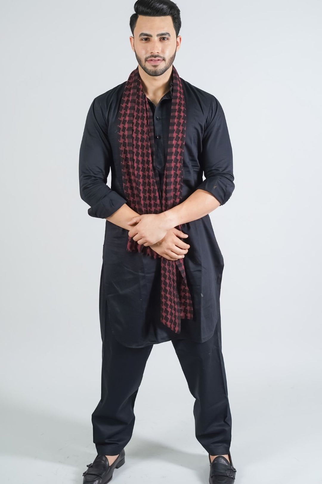 Thick Merino Wool Scarf - Houndstooth