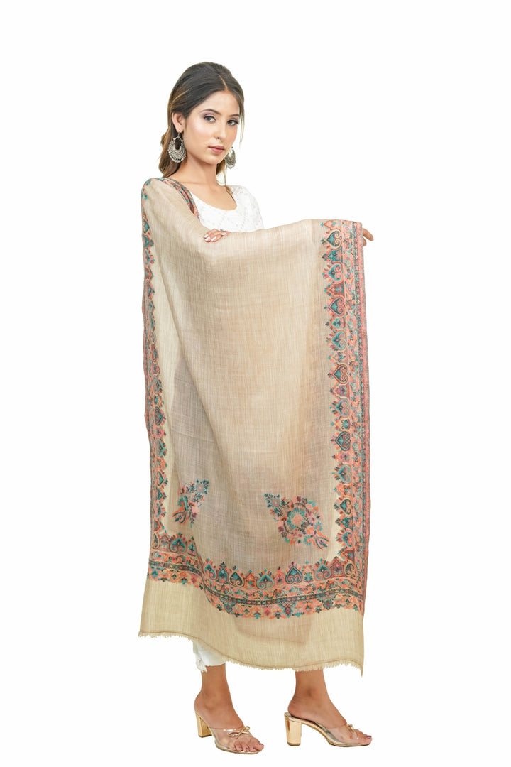 Beige  Kani Border Women's Stole