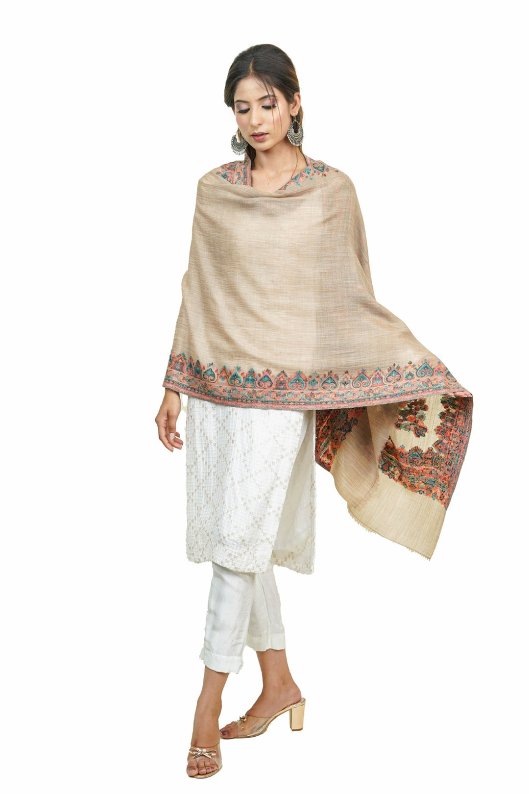 Beige  Kani Border Women's Stole