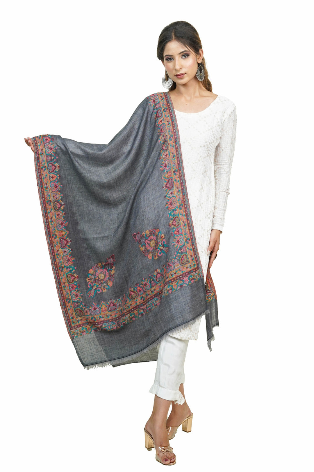 Beige  Kani Border Women's Stole
