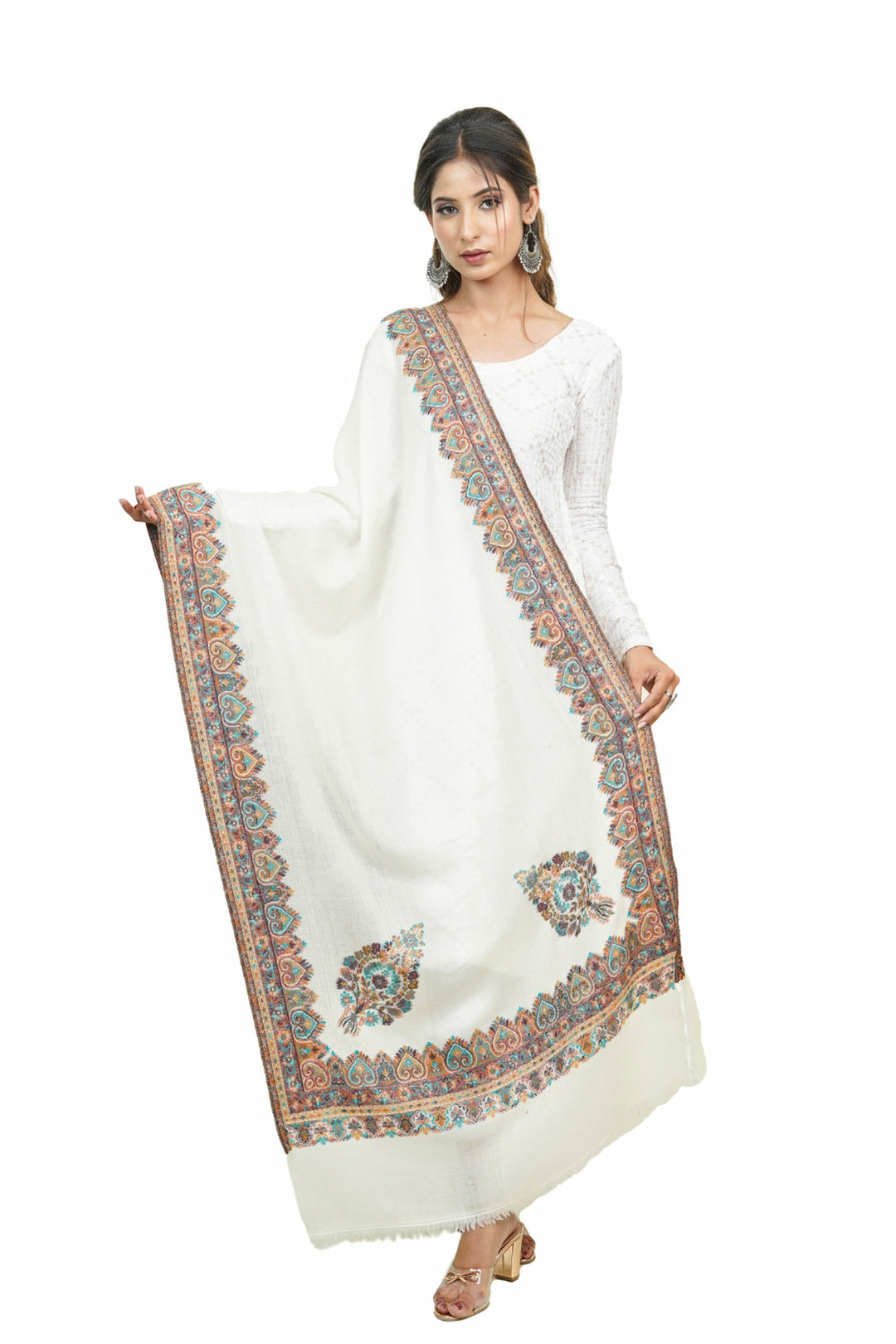 Beige  Kani Border Women's Stole