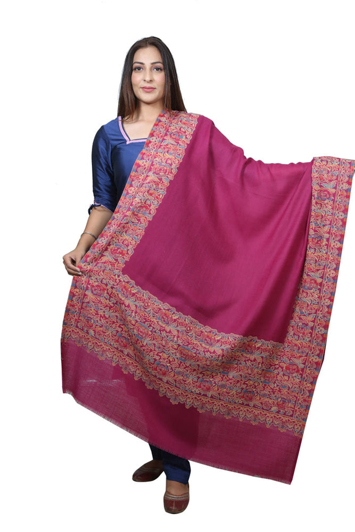 Magenta Pink Jamawar Shawl In Merino Wool