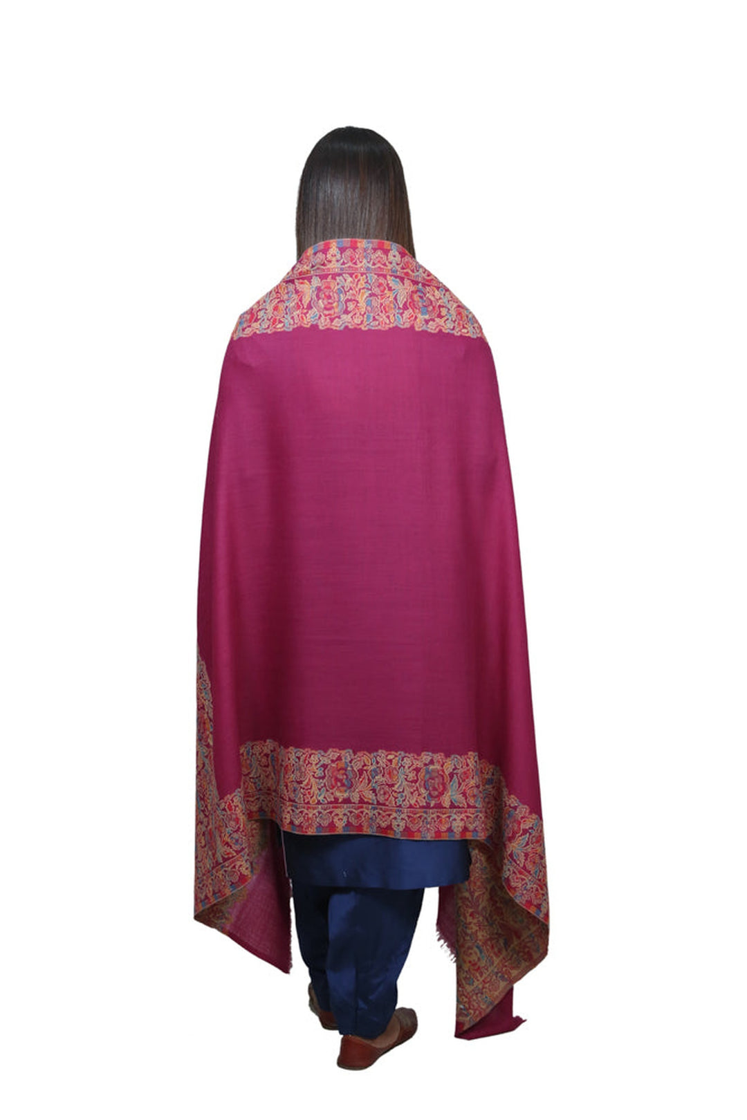 Magenta Pink Jamawar Shawl In Merino Wool