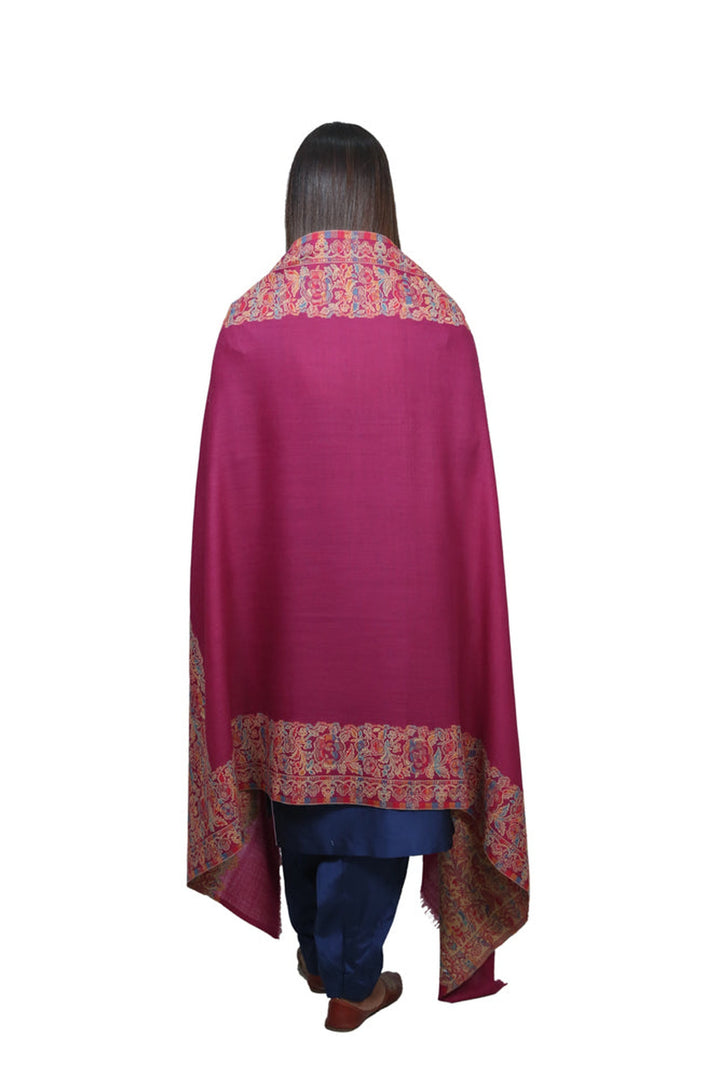 Magenta Pink Jamawar Shawl In Merino Wool