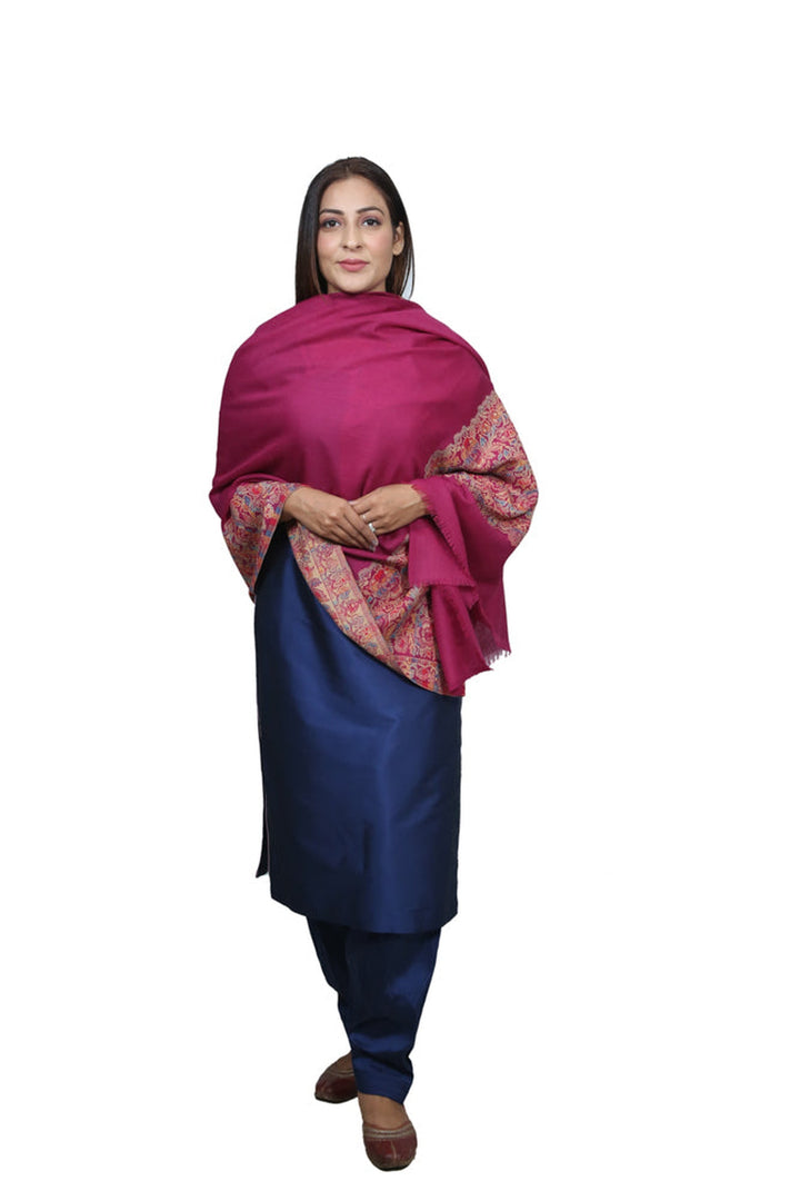 Magenta Pink Jamawar Shawl In Merino Wool