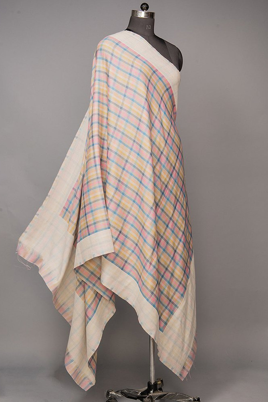 Multicoloured Reversible Check Shawl In Merino Wool