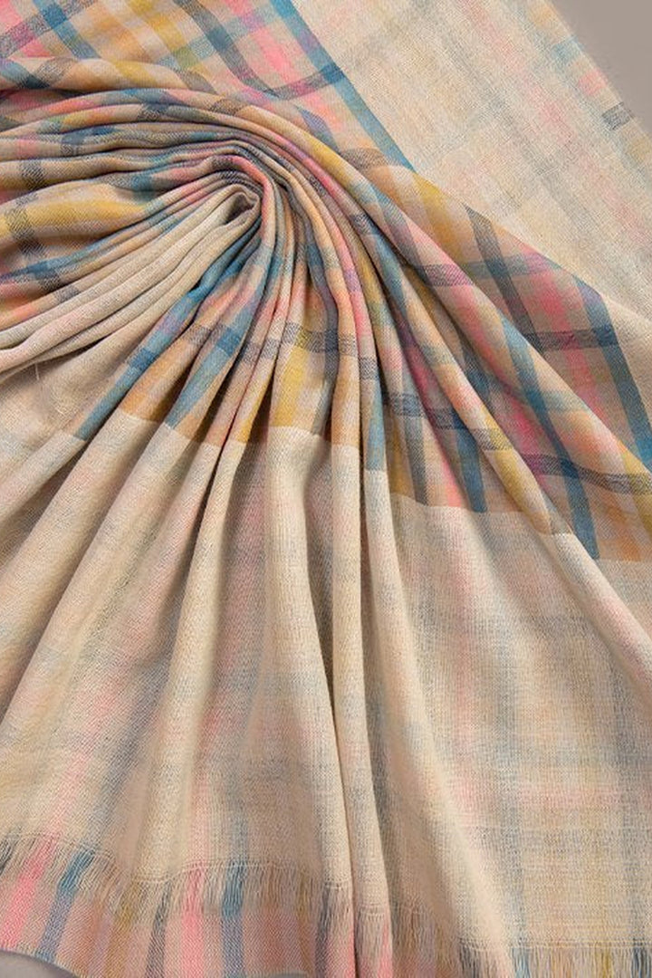 Multicoloured Reversible Check Shawl In Merino Wool