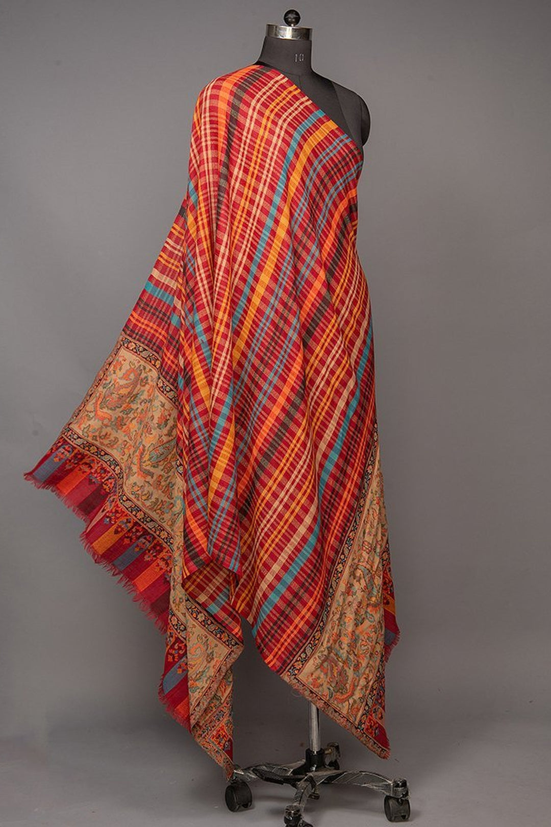 Multicoloured Kani Palla Check Merino Wool Shawl