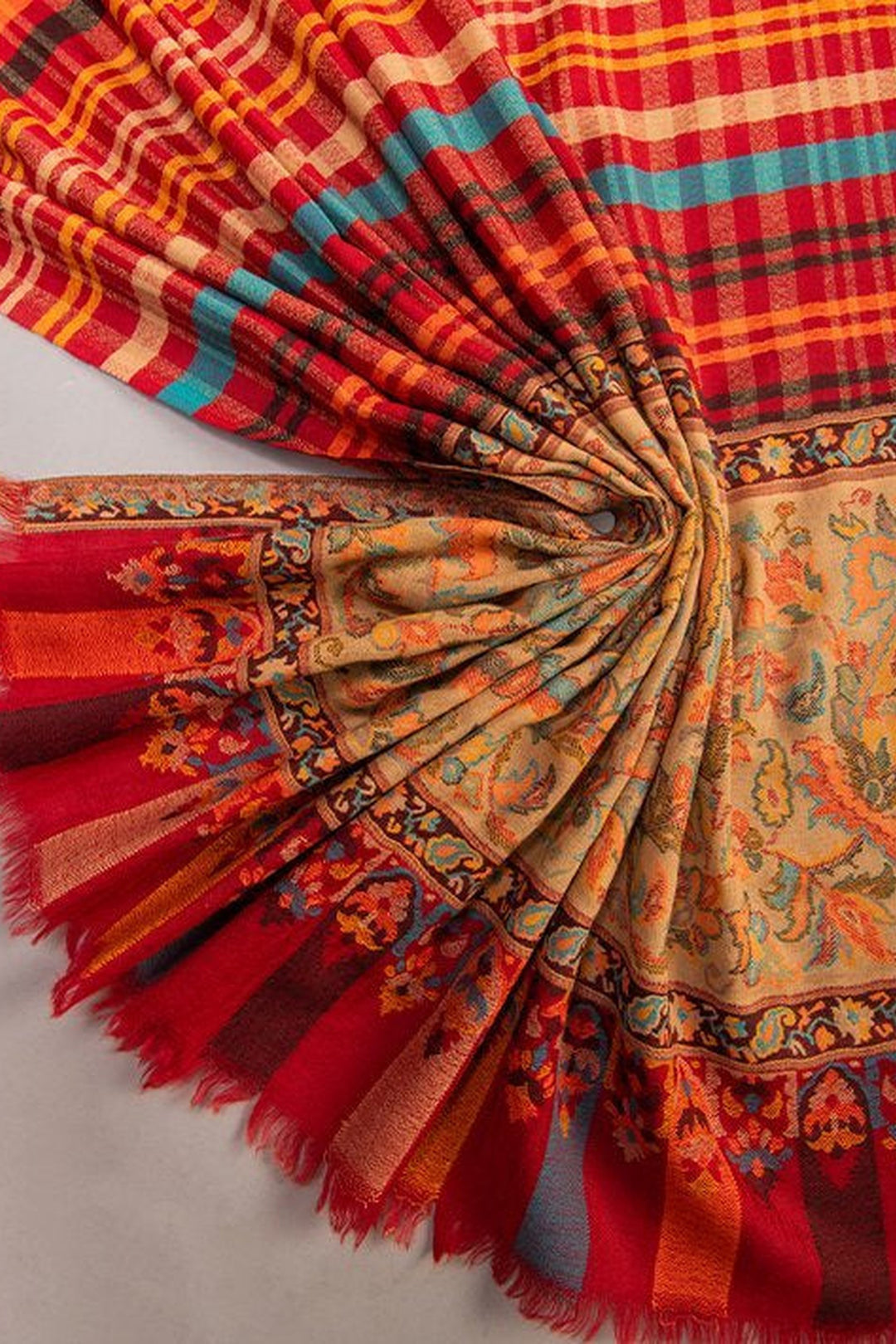 Multicoloured Kani Palla Check Merino Wool Shawl