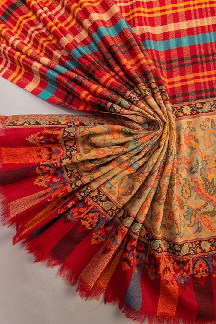 Multicoloured Kani Palla Check Merino Wool Shawl