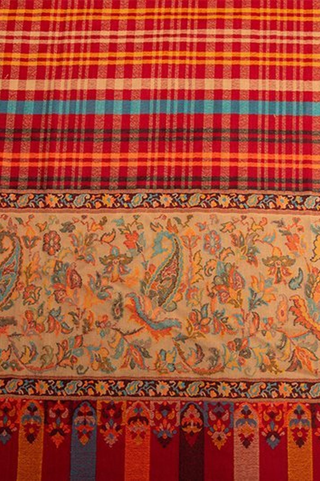 Multicoloured Kani Palla Check Merino Wool Shawl