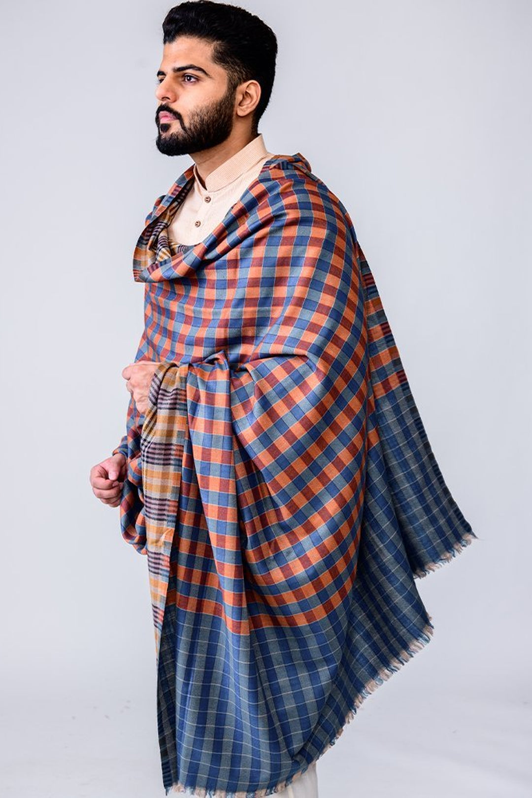 Reversible Gents Shawl In Fine Merino Wool