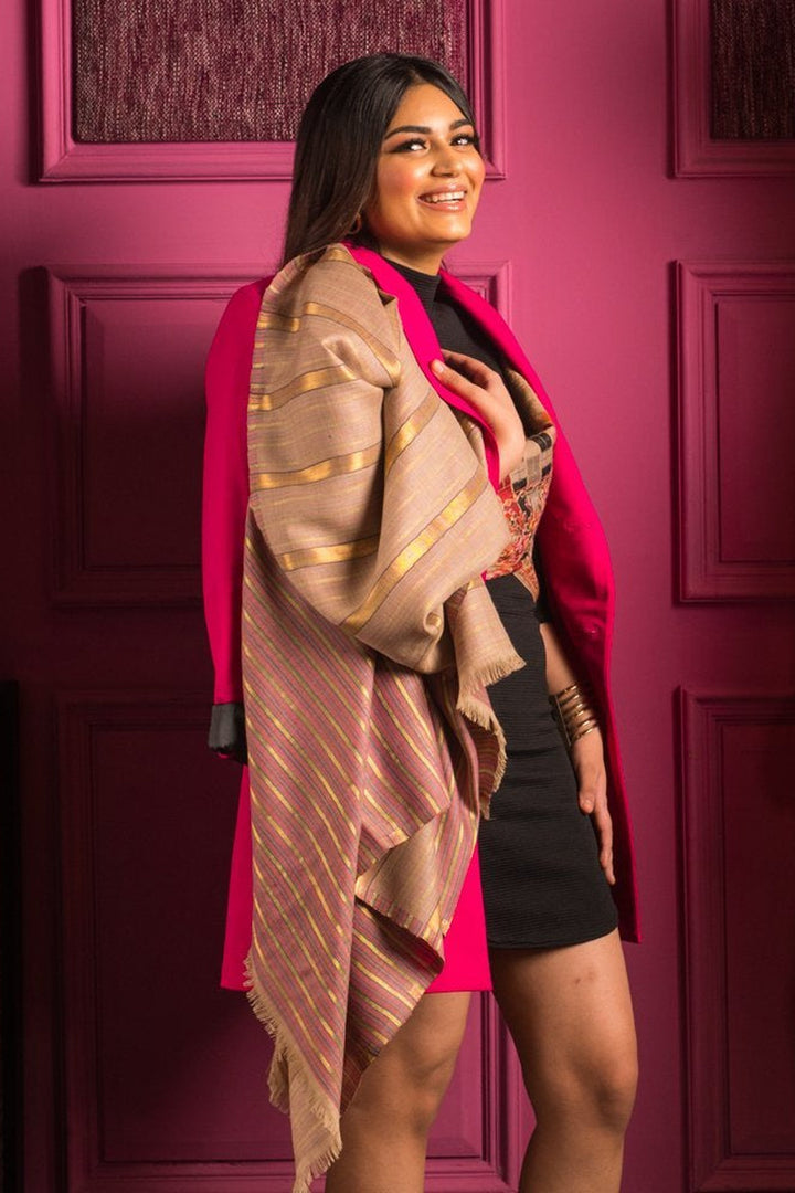 Reversible Zari Striped Women's Shawl