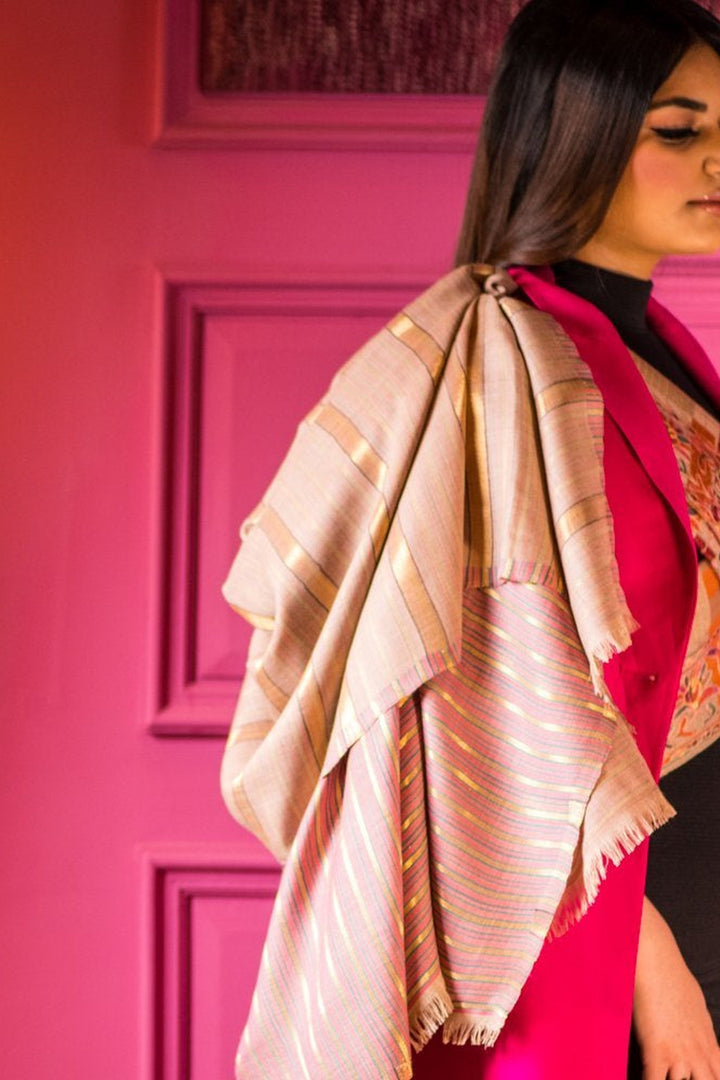 Reversible Zari Striped Women's Shawl