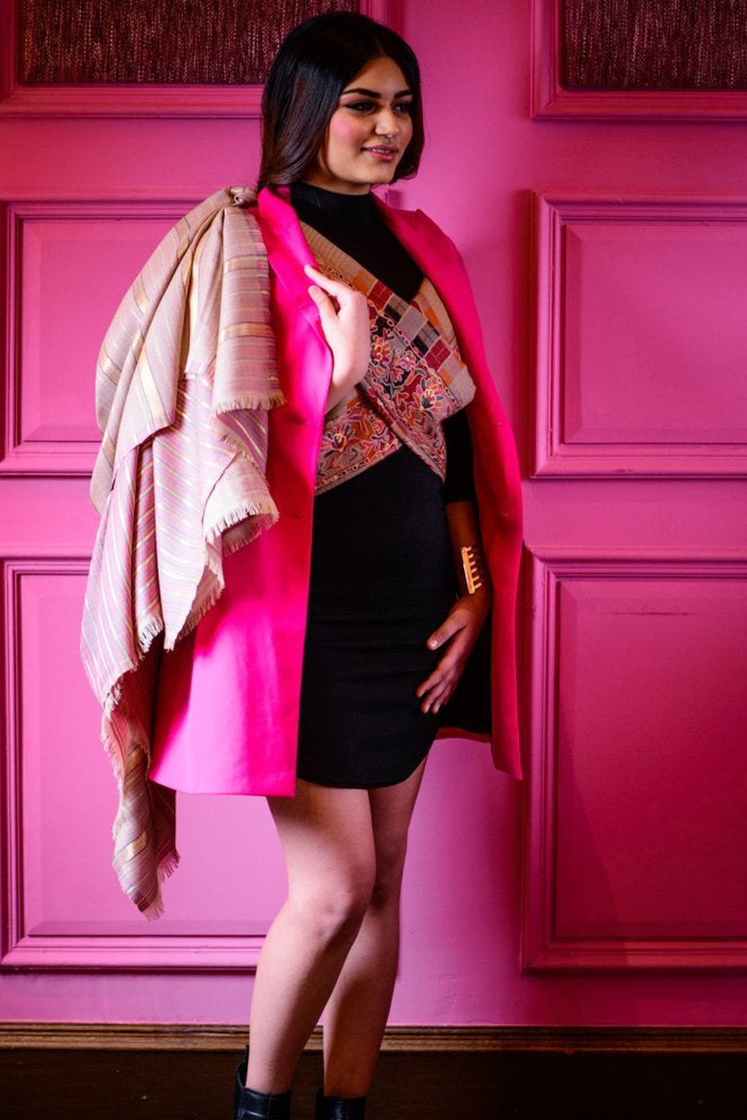 Reversible Zari Striped Women's Shawl