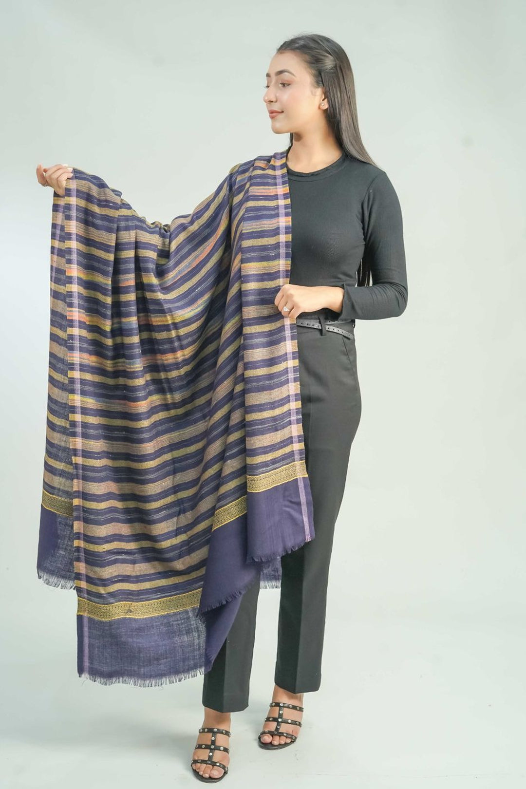 Woven Stripe Pattern Women's Shawl