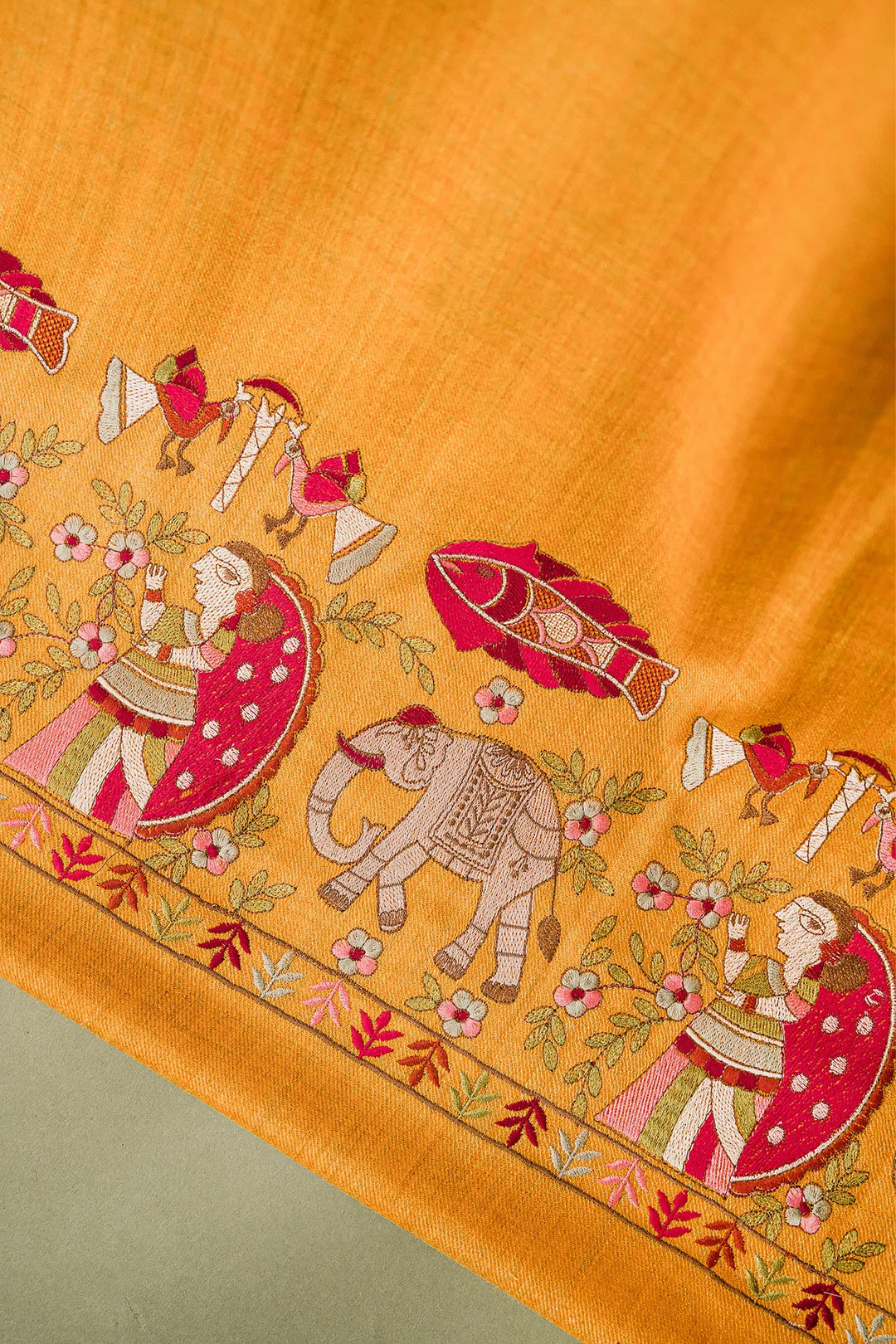 Mithila Embroidery Unstitched Suit With Pallu Border Dupatta