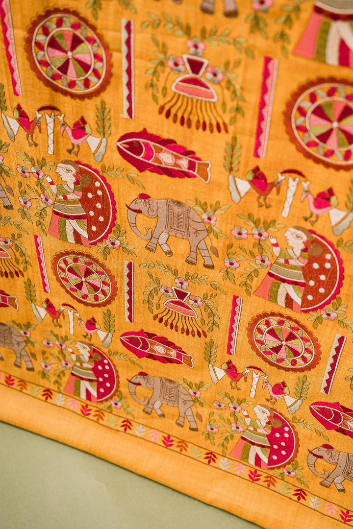 Mithila Embroidery Unstitched Suit With Pallu Border Dupatta