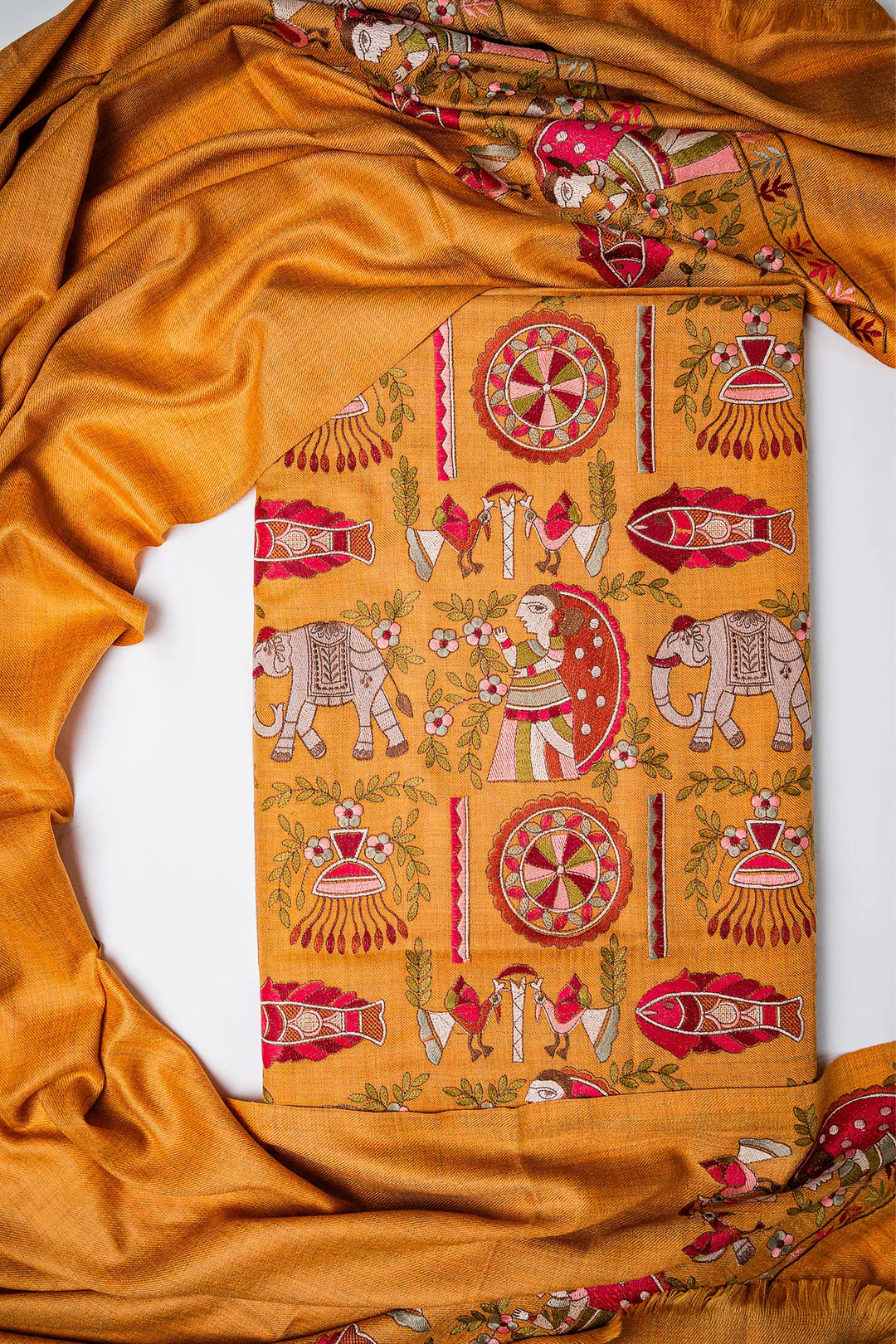 Mithila Embroidery Unstitched Suit With Pallu Border Dupatta