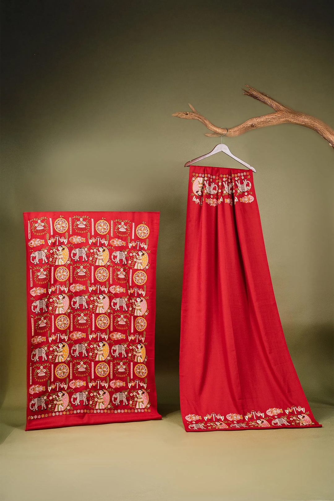 Mithila Embroidery Unstitched Suit With Pallu Border Dupatta