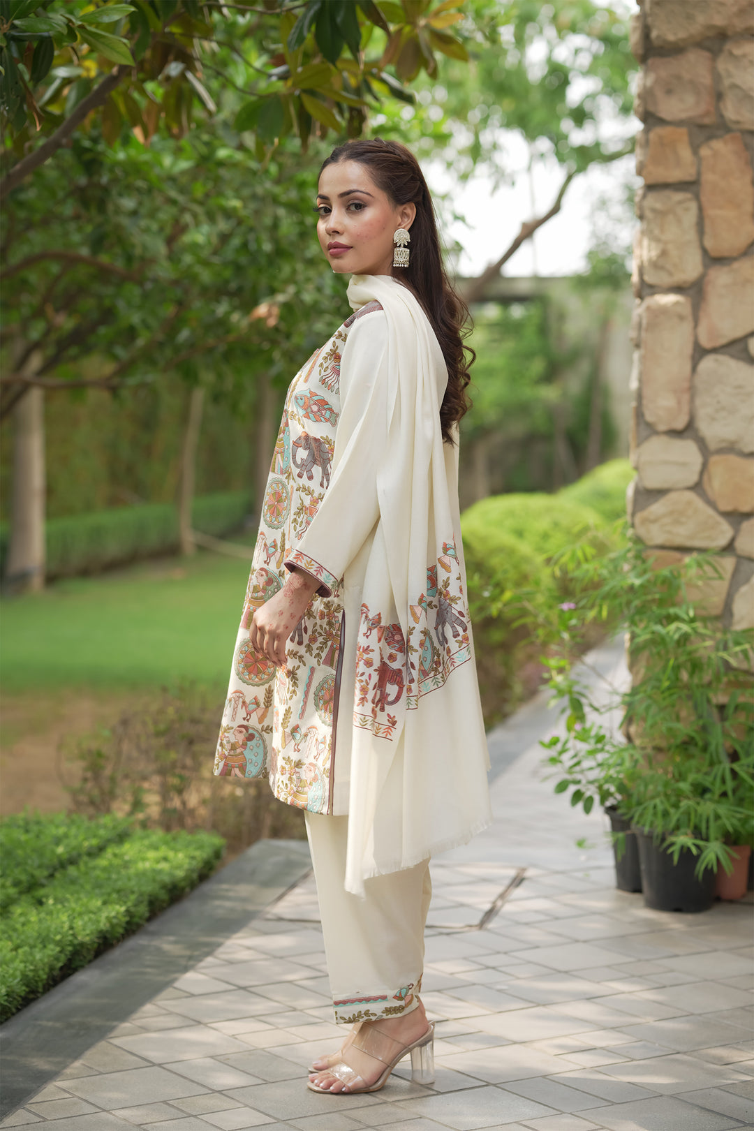 Mithila Embroidery Unstitched Suit With Pallu Border Dupatta