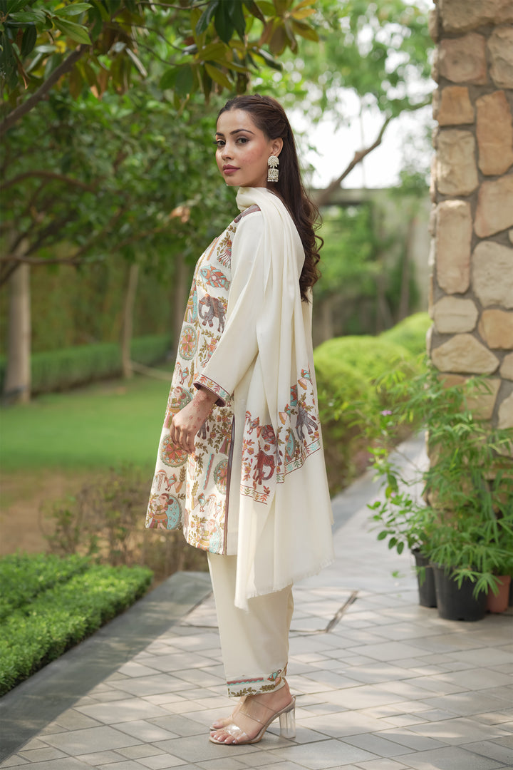 Mithila Embroidery Unstitched Suit With Pallu Border Dupatta