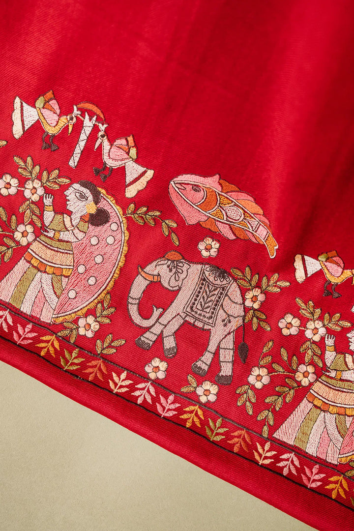 Mithila Embroidery Unstitched Suit With Pallu Border Dupatta