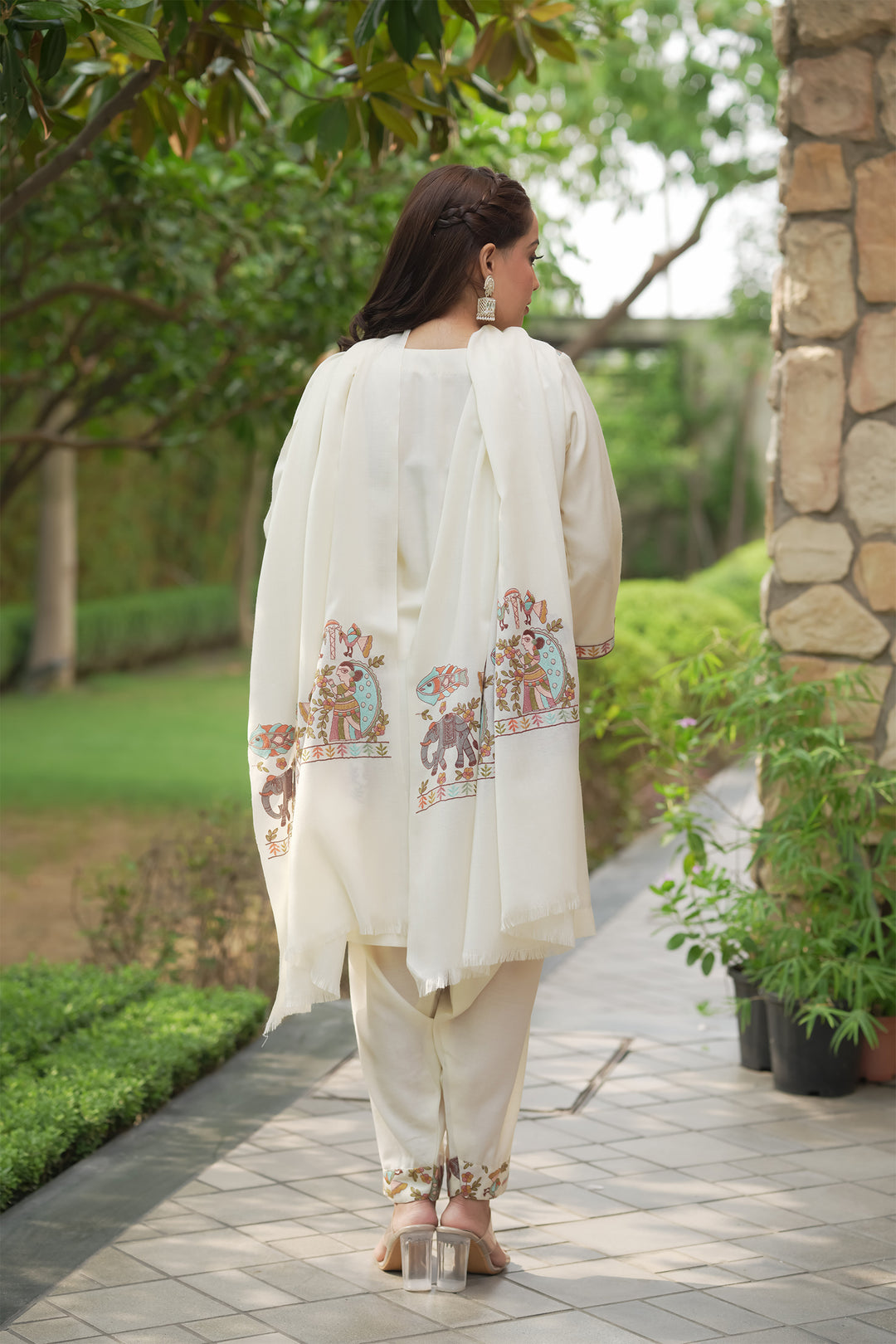 Mithila Embroidery Unstitched Suit With Pallu Border Dupatta