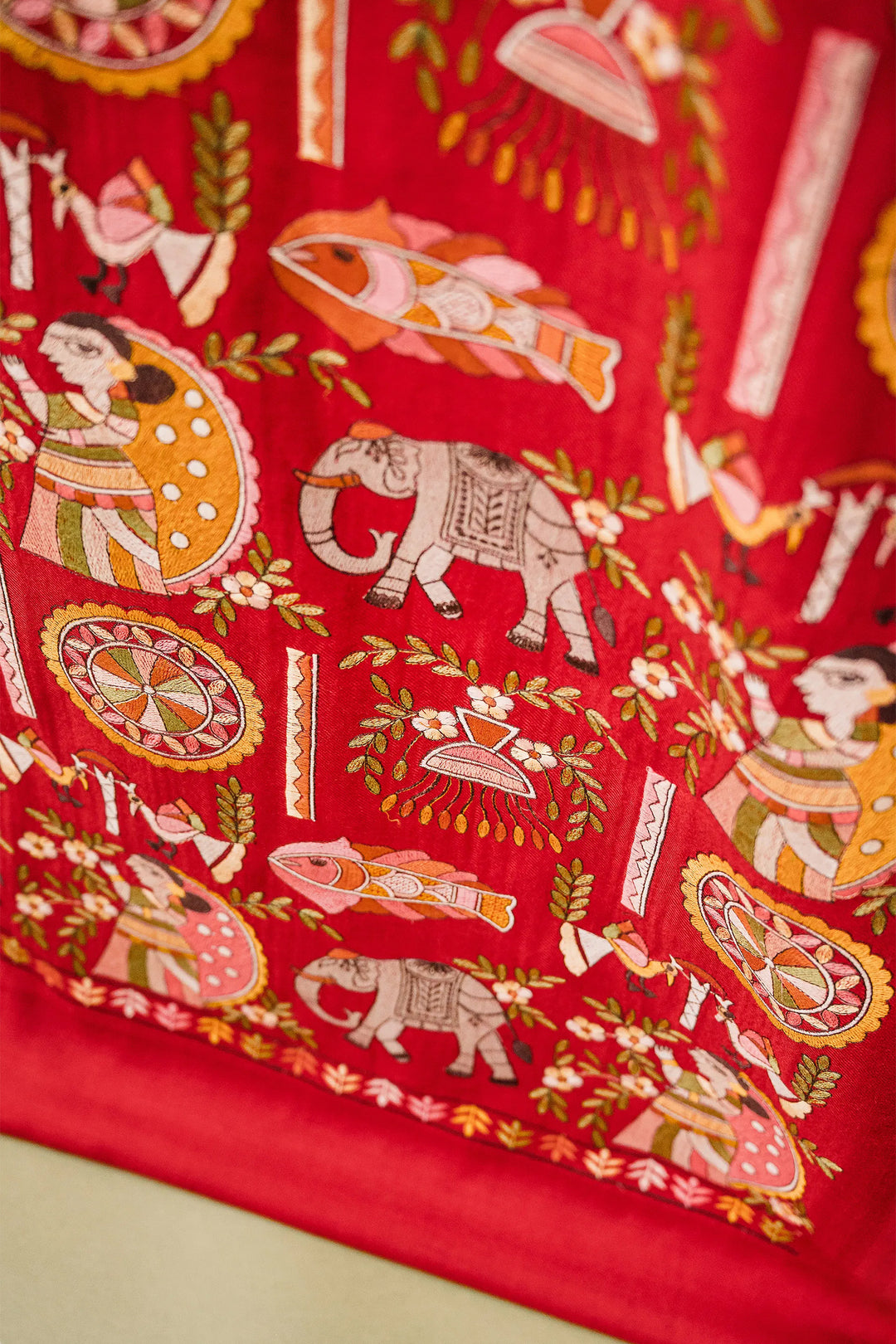 Mithila Embroidery Unstitched Suit With Pallu Border Dupatta