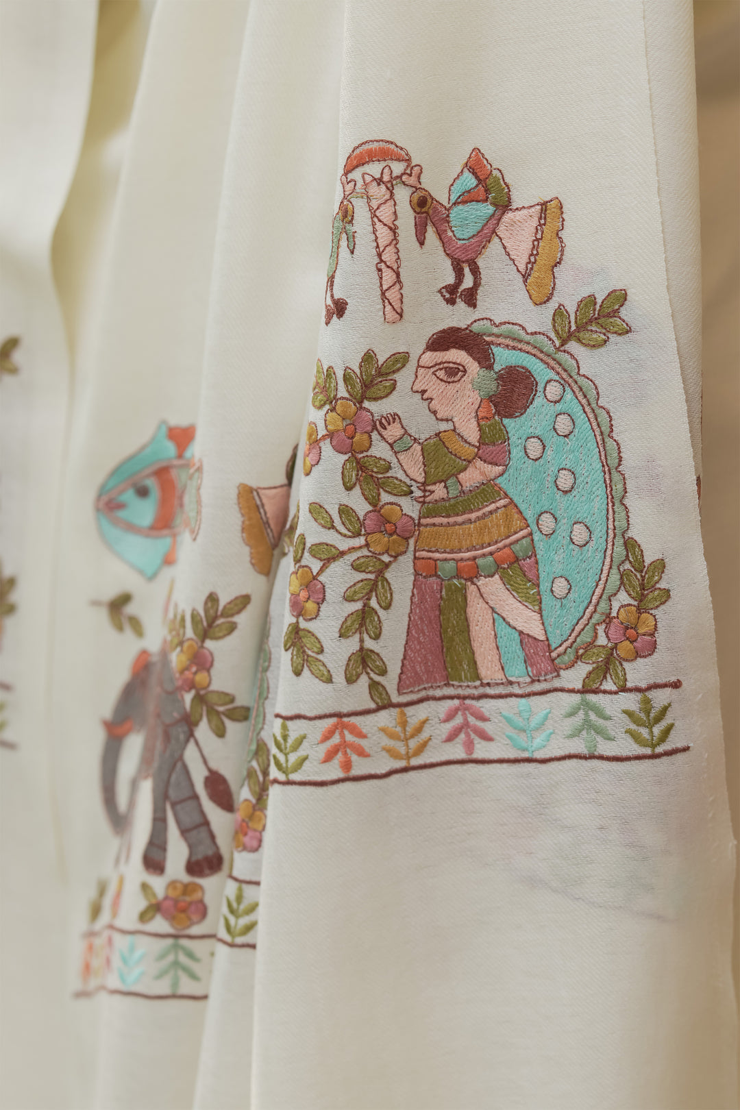 Mithila Embroidery Unstitched Suit With Pallu Border Dupatta