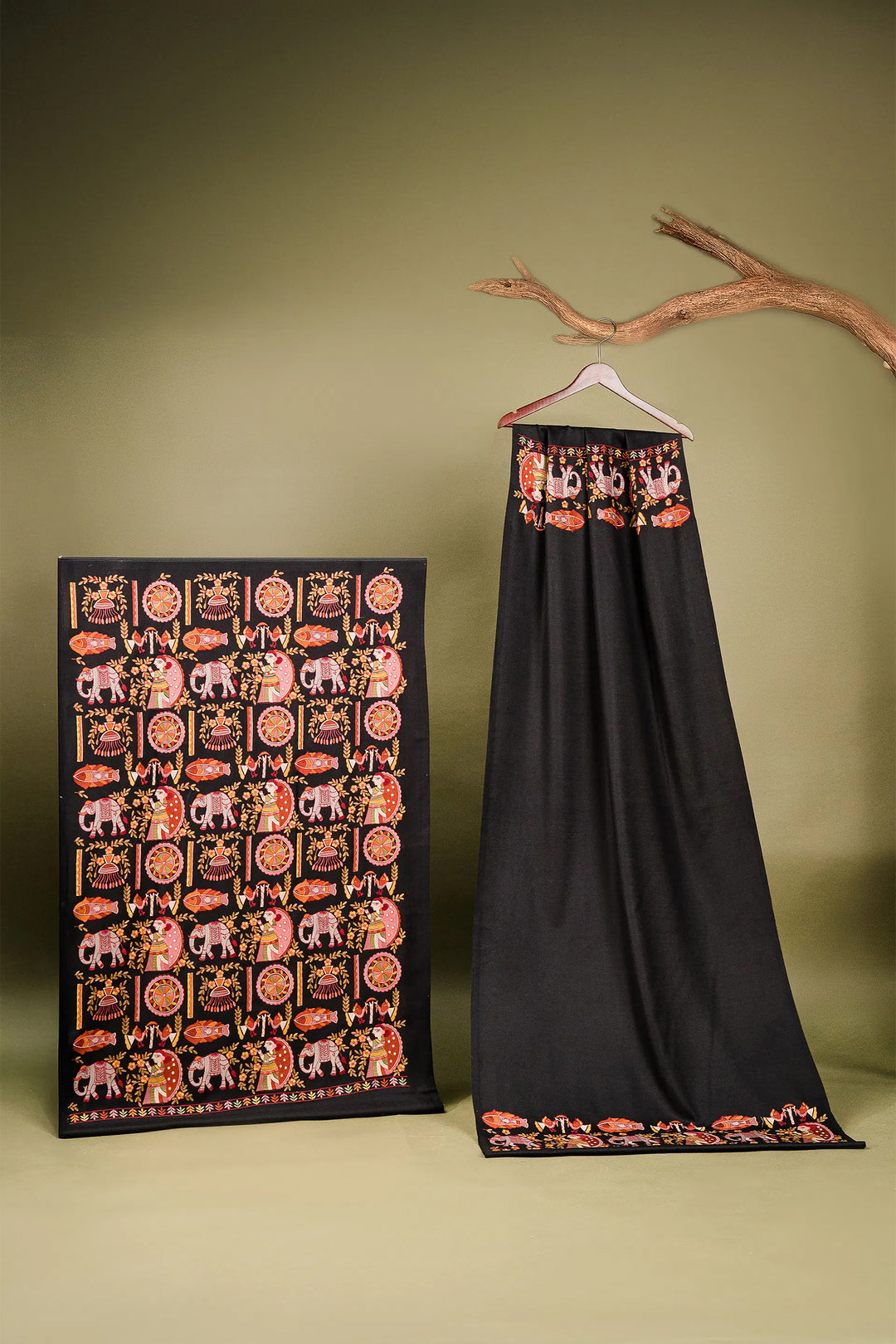 Mithila Embroidery Unstitched Suit With Pallu Border Dupatta