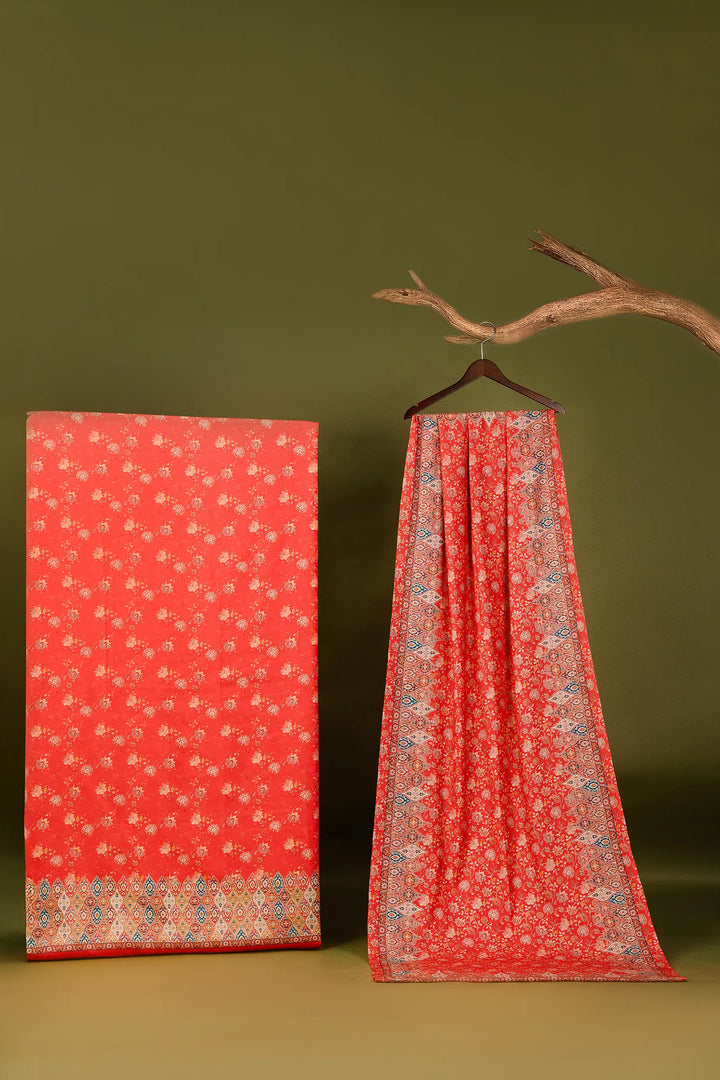 Floral Panel Style Unstitched Suit With Reversible Dupatta