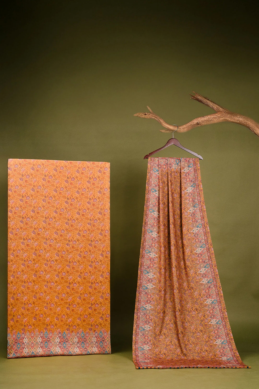 Floral Panel Style Unstitched Suit With Reversible Dupatta