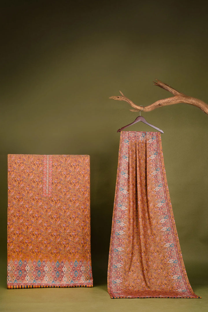 Floral Panel Style Unstitched Suit With Reversible Dupatta