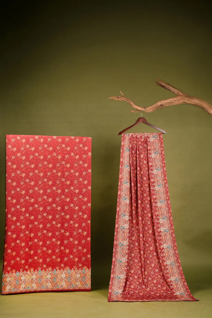 Floral Panel Style Unstitched Suit With Reversible Dupatta