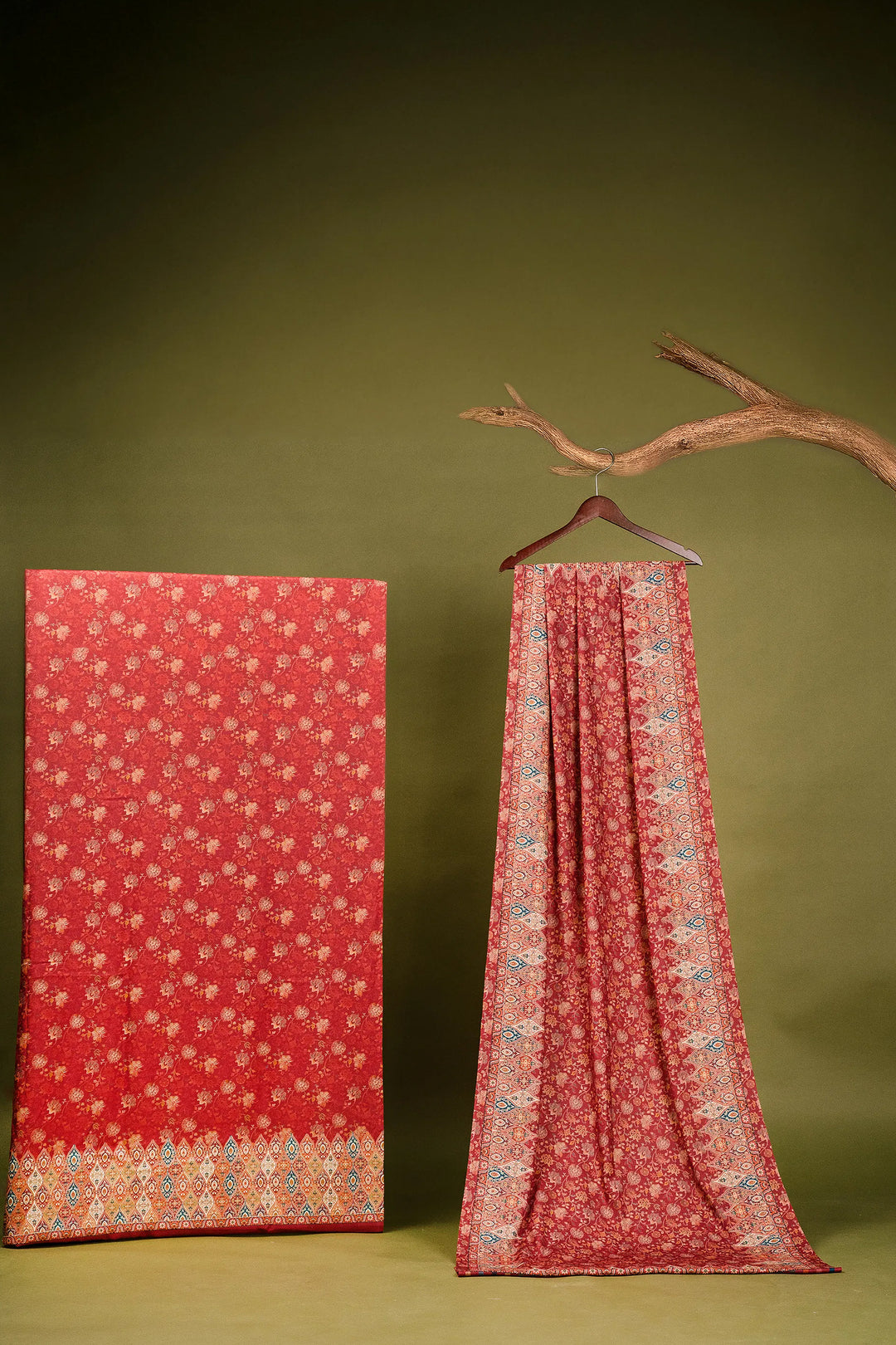 Floral Panel Style Unstitched Suit With Reversible Dupatta