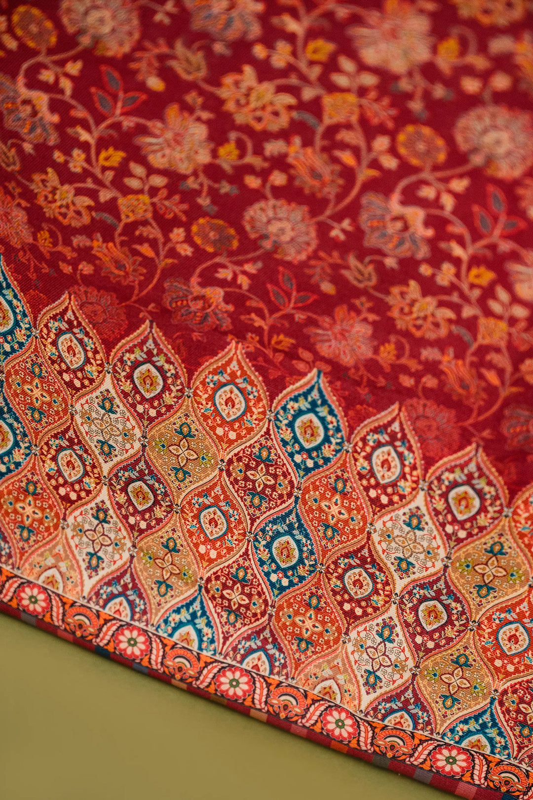 Floral Panel Style Unstitched Suit With Reversible Dupatta