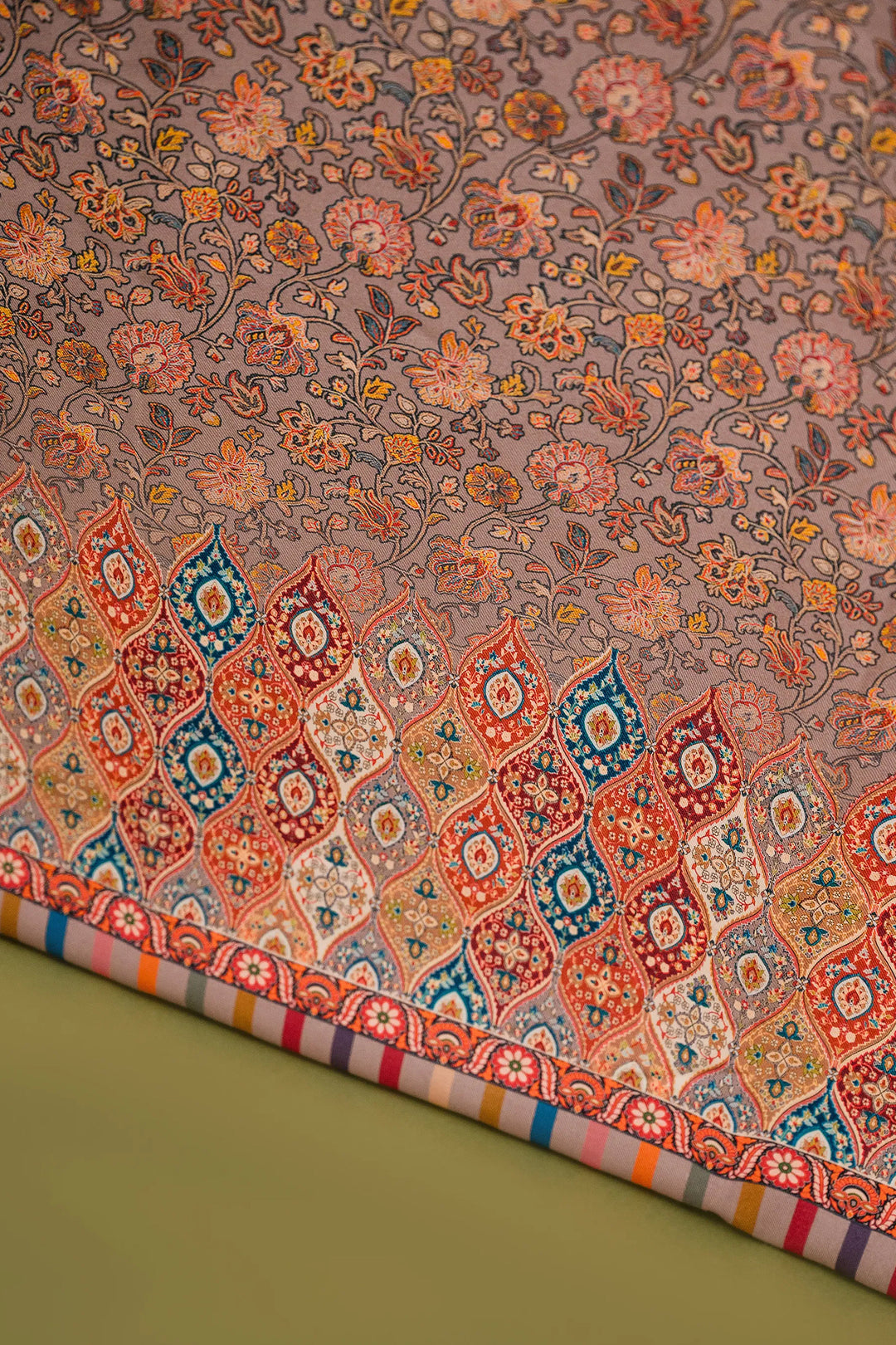 Floral Panel Style Unstitched Suit With Reversible Dupatta