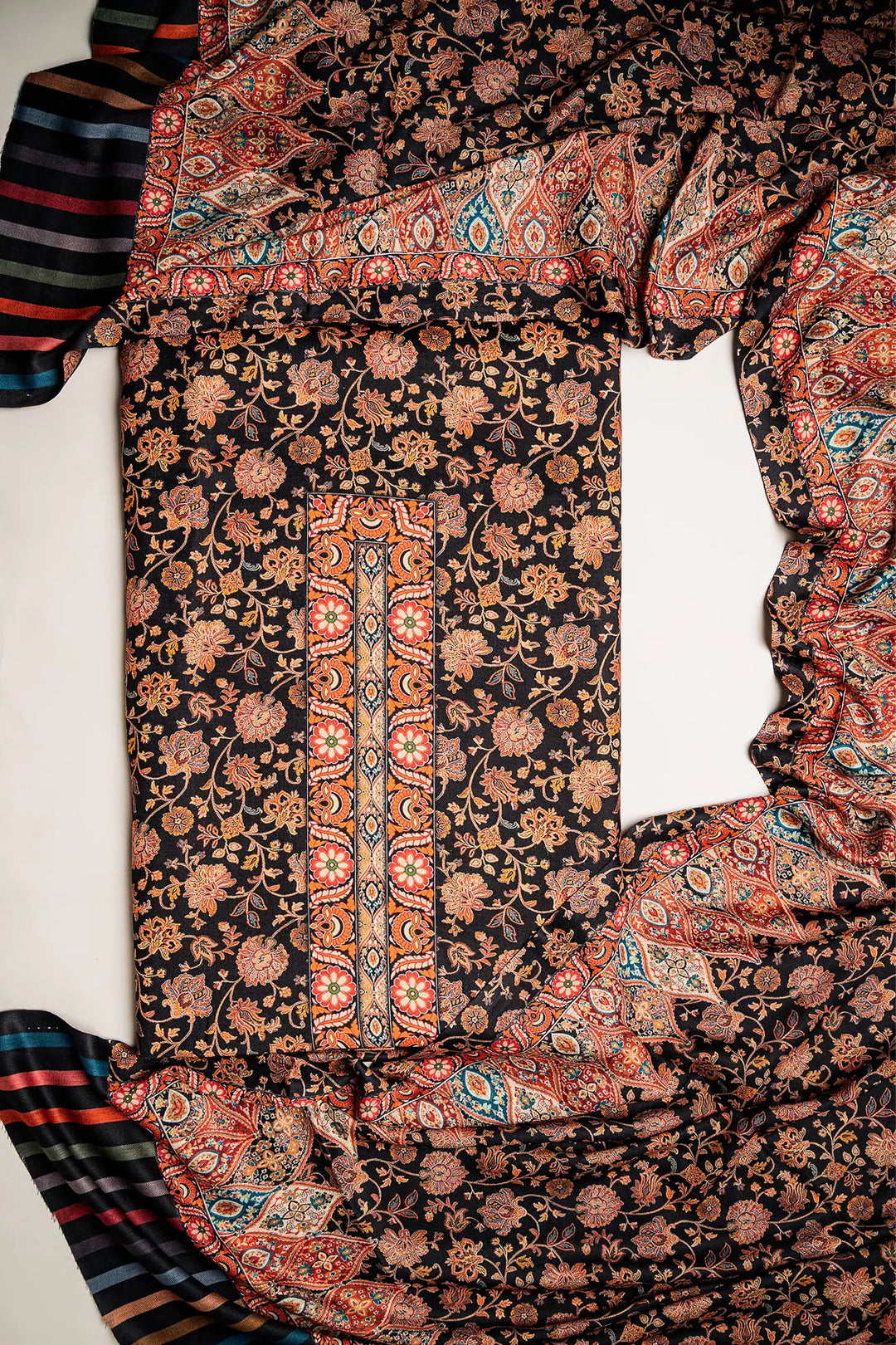 Floral Panel Style Unstitched Suit With Reversible Dupatta