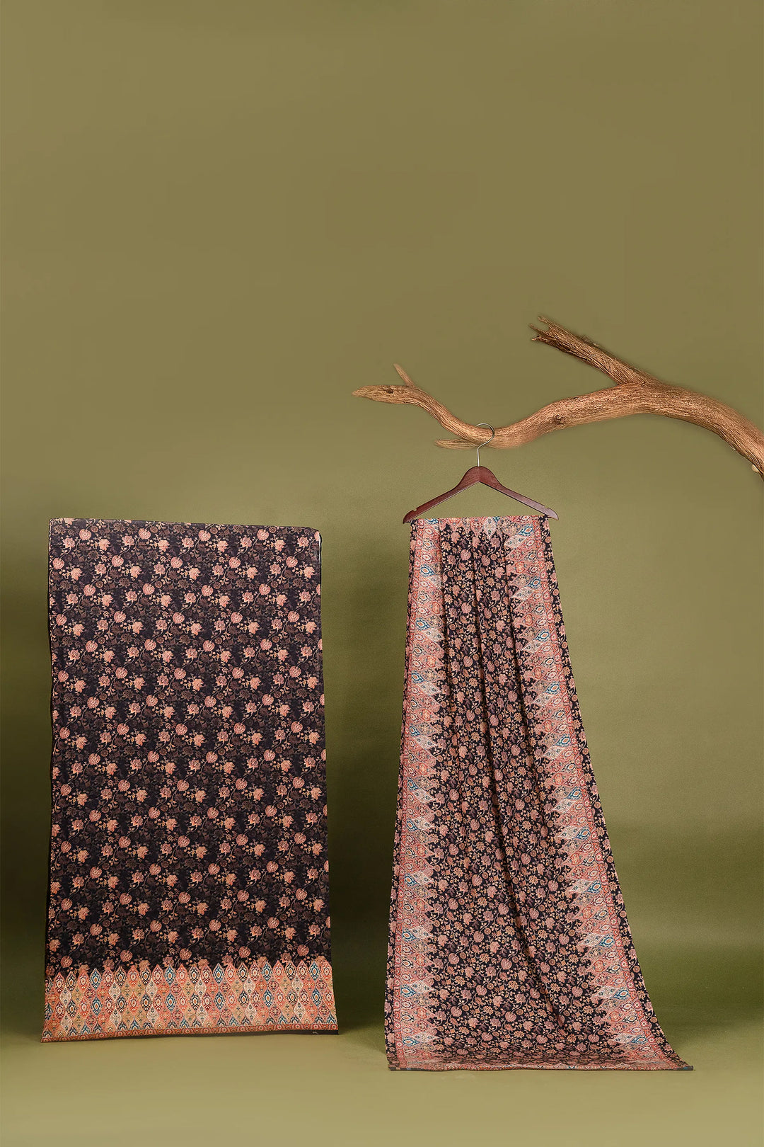 Floral Panel Style Unstitched Suit With Reversible Dupatta