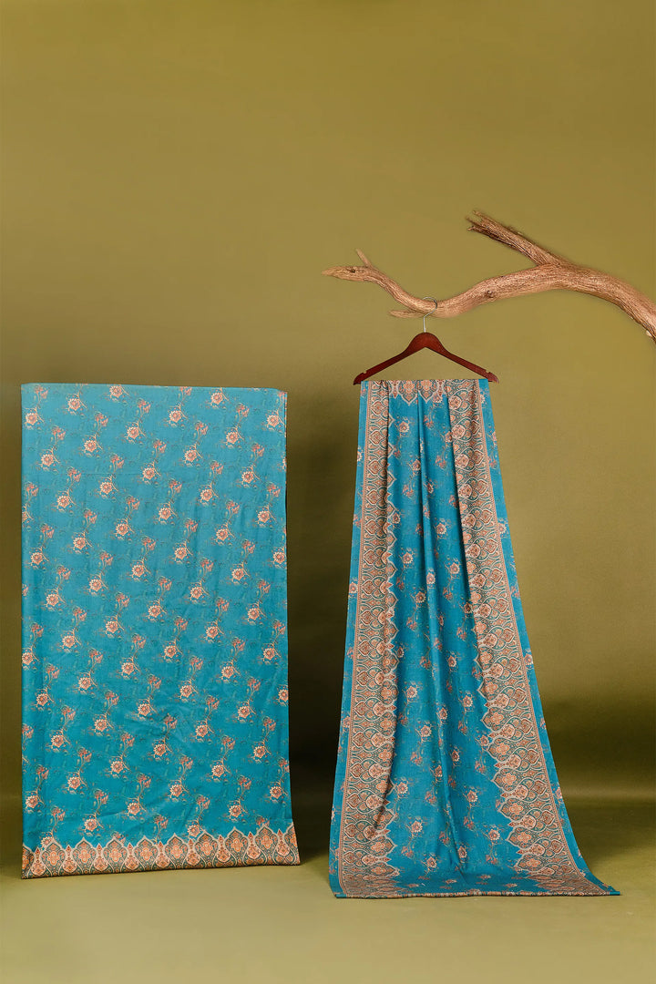 Traditional Pallu Unstitched Suit With Reversible Dupatta