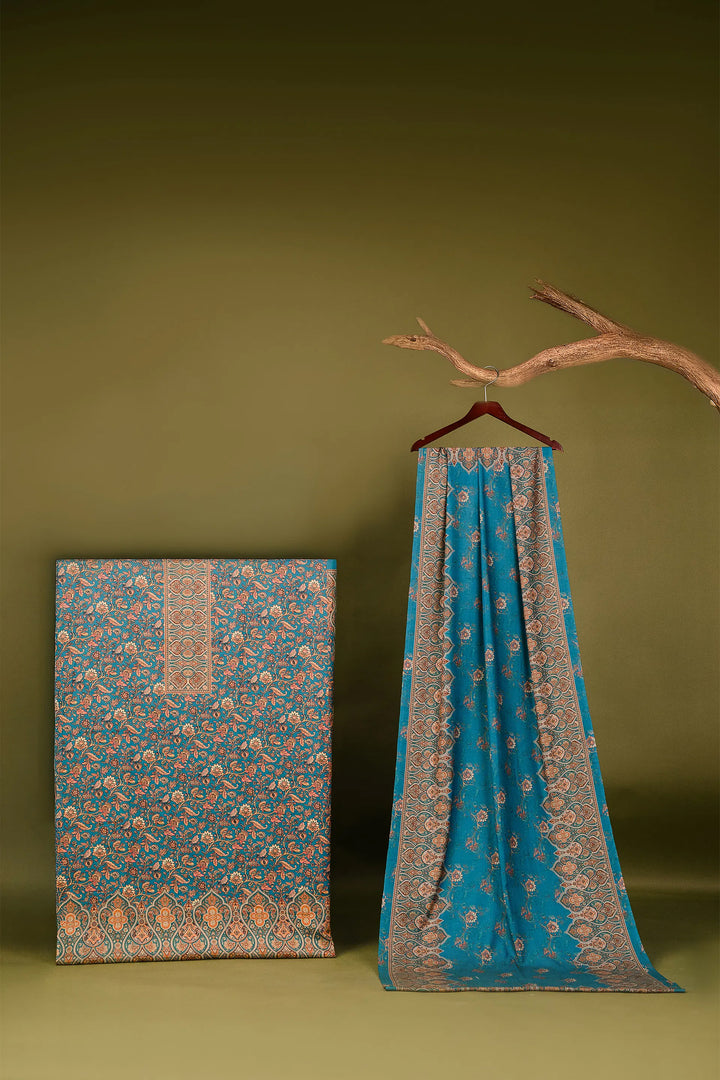 Traditional Pallu Unstitched Suit With Reversible Dupatta