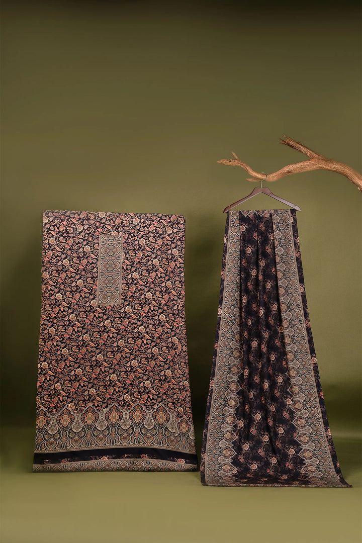 Traditional Pallu Unstitched Suit With Reversible Dupatta