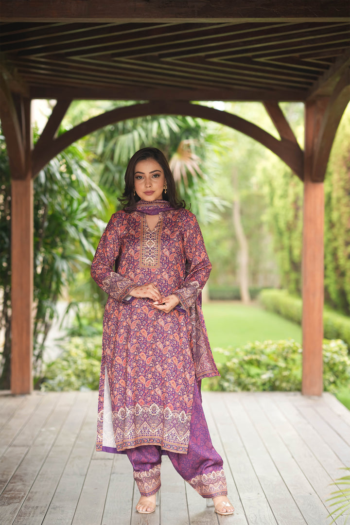 Panel Style Unstitched Suit With Reversible Dupatta